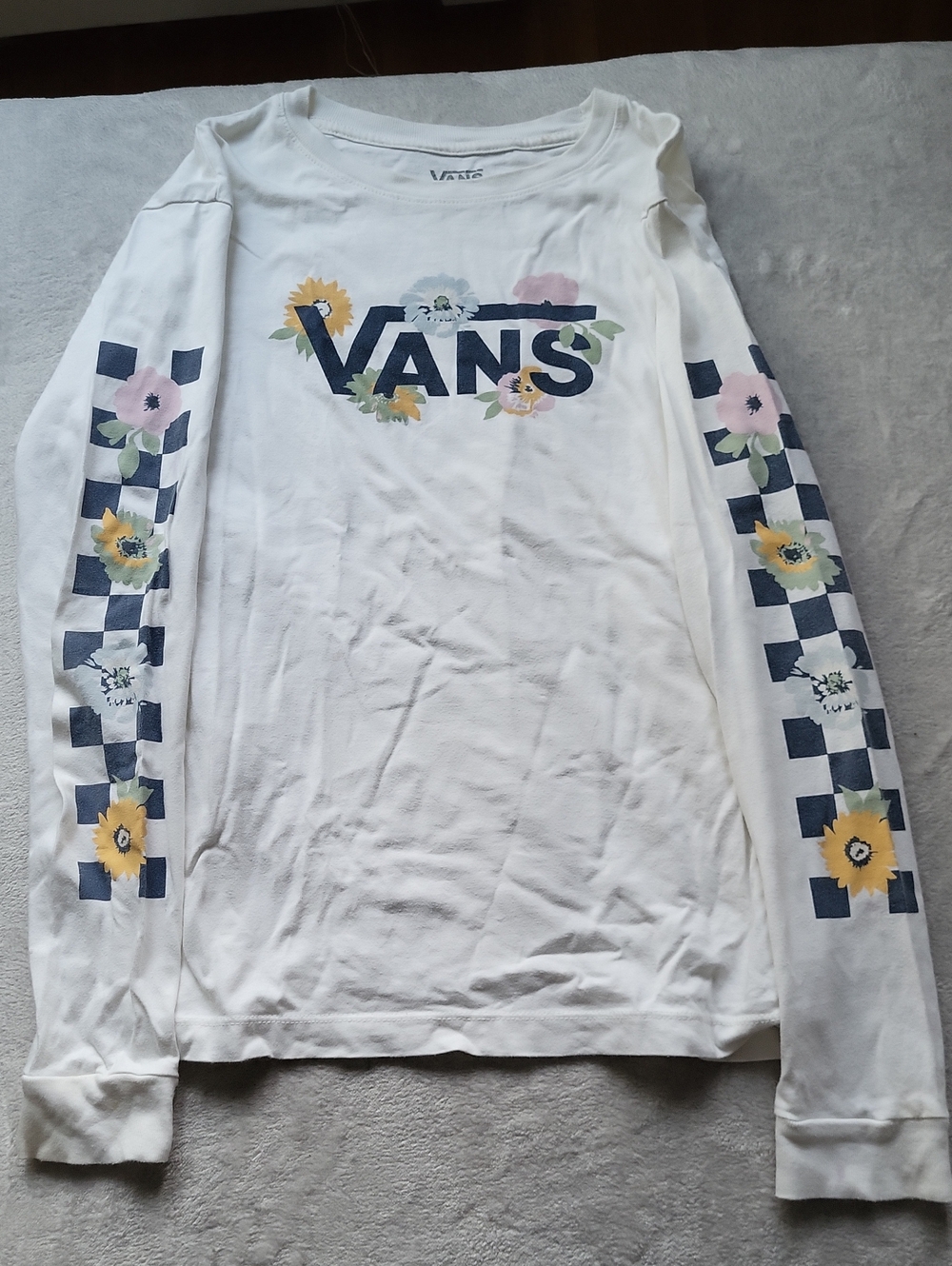 Vans White Long Sleeve Floral Logo Tee
